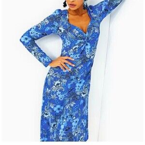 lilly pulitzer iva midi dress NWT Lilly Pulitzer Iva Midi Cold Shoulder Dress Flock Together BluePink Cotto 12